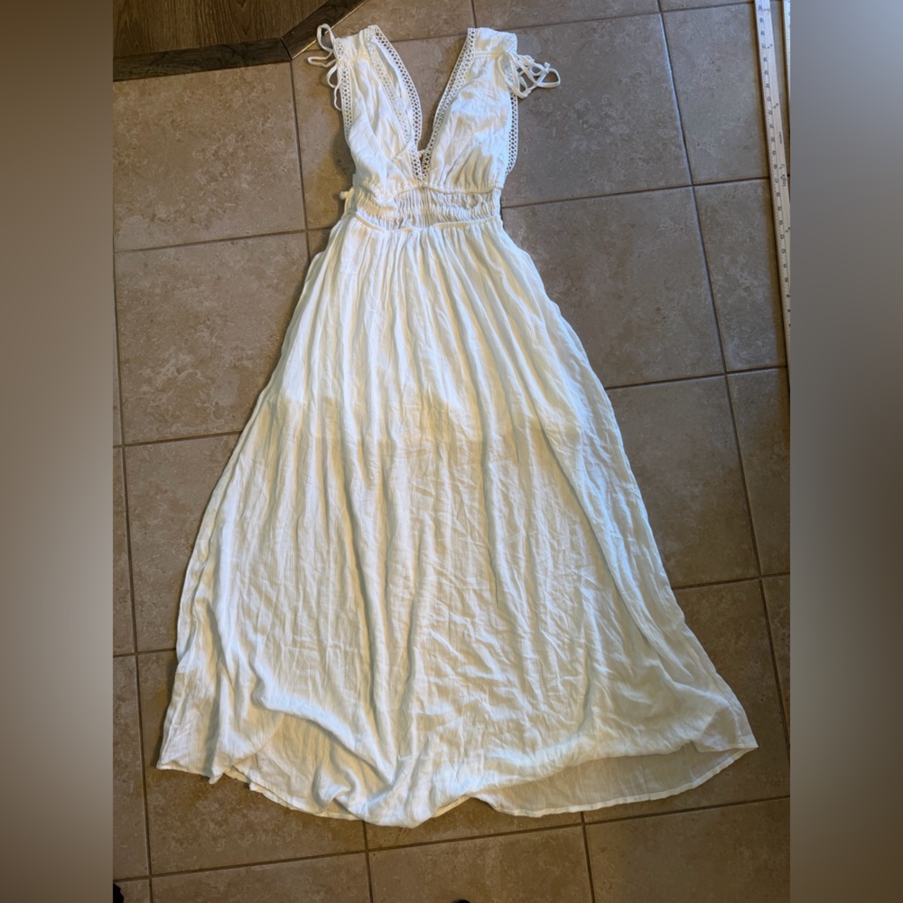 Arden B White Maxi Dress with Crochet Details